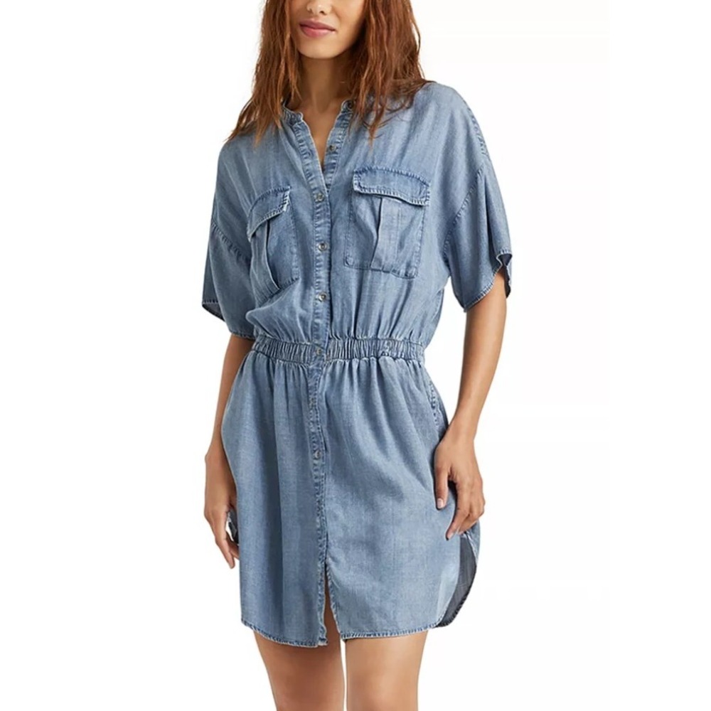 Splendid Raquel Chambray Shirt Mini Dress Button Front Women S Blue‎ Western NWT